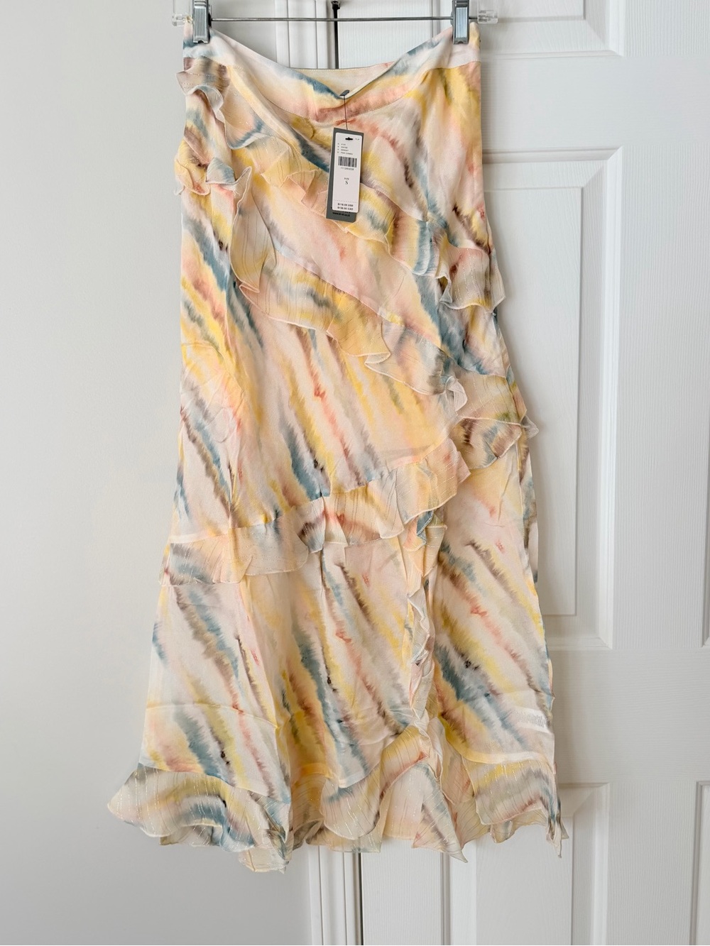 Anthropologie Bl-nk Pastel Watercolor Ruffle Maxi Skirt, Size S